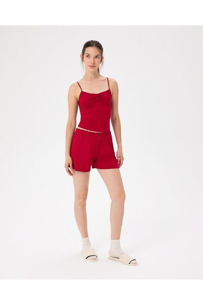 Ayma Active Red Women's Ecovero Viscous Drawstring Boxer Pajama Shorts