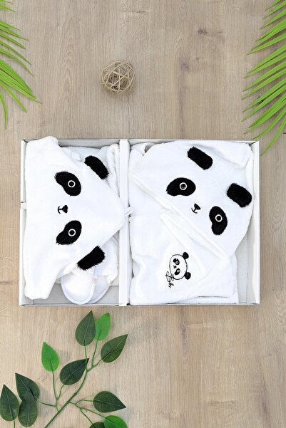 Sitilin Panda Pattern Luxury Bathrobe and Towel Set - 100% Cotton, 0-2 Years Stl6915