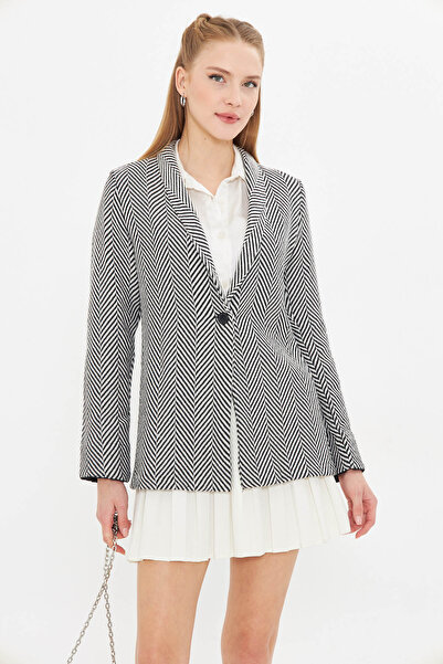 armonika Dámské černo-bílé rybí vzor rukáv rukáv složený na jeden knoflík razítko ARM-24K001066