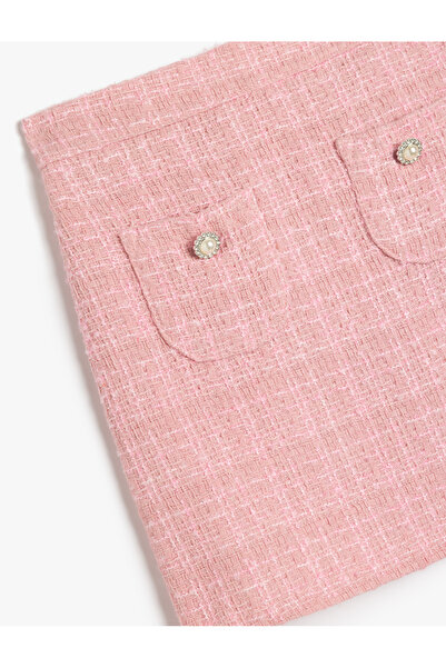 Koton Tweed Skirt - Pearl Button and Pocket Detail