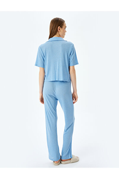 Koton Gömlek Yaka Kısa Kollu Düğmeli Pijama Takımı