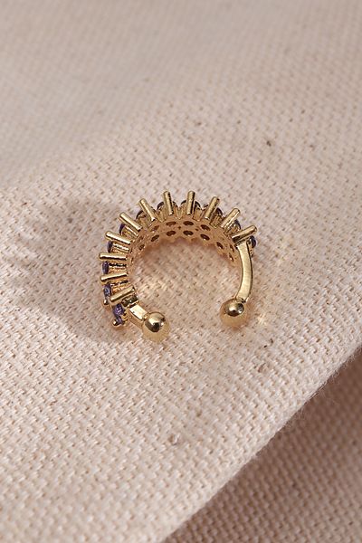 Süspüs Accessories Two Rows Lilac Stone Single Compression Gold Cartilage Earrings