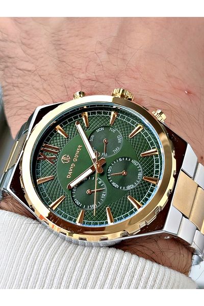DAVID GUNER Function Silver-Gold Color Steel Band Men's Wrist Watch 8410D10