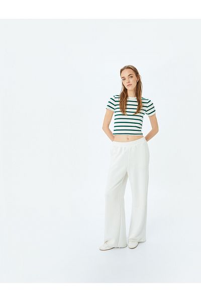 Koton Basic Striped Crew Neck Green Women's T-Shirt 5Sal10047Ik
