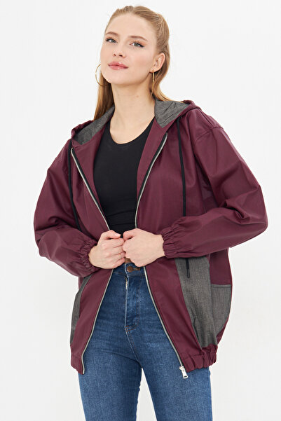 armonika Pelernă de ploaie mov cu glugă și buzunare pentru braț-23y001048