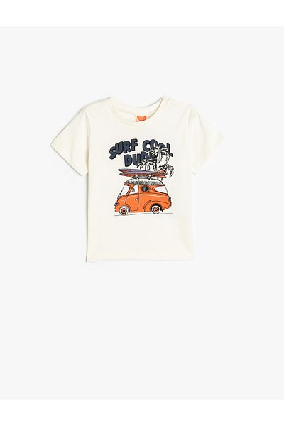 Koton Tricou din bumbac cu mânecă scurtă - Decolteu Crew, Imprimat