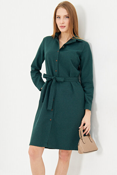 armonika Γυναικείο Σμαραγδένιο Μακρύ Πουκάμισο Φόρεμα ARM-22K 001141