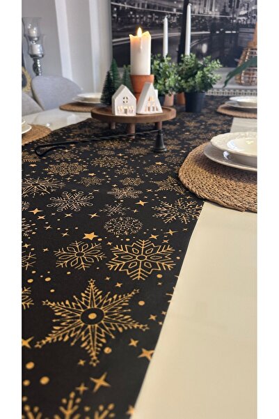 Decamor home New Year Themed Black Runner New Year Table New Year Runner
