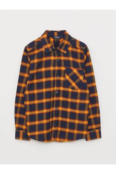 LC Waikiki LCW Kids Lacivert Ekose Uzun Kollu Gabardin Erkek Çocuk Gömlek