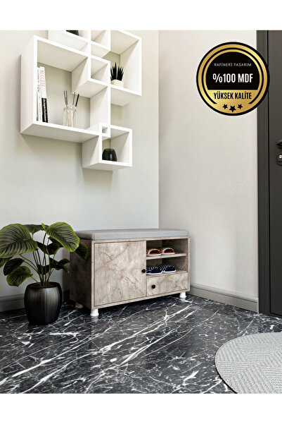 rafineritasarım NOVA Ayakkabılık giriş oturak ve ayakkabılık kapaklı raflı mdf