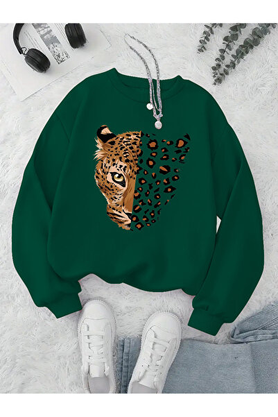 Lider Leather Hanorac imprimat cu gâtul în formă de O - Design elegant și con...