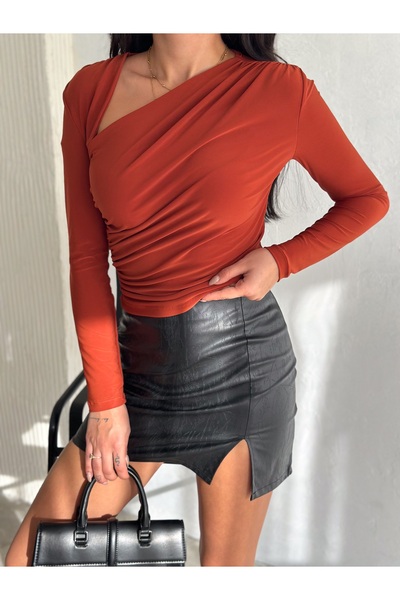 QUTTA Bluză de damă din țesătură nisipoasă cu strat dublu în față cu decolteu în V