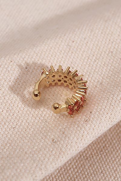 Süspüs Accessories Two Rows Orange Stone Single Compression Gold Cartilage Earrings