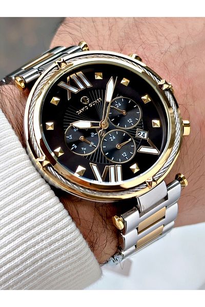 DAVID GUNER Function Silver-Gold Color Steel Band Men's Wrist Watch 8273D2