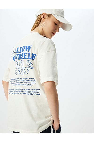 Koton Oversize Back Printed Crew Neck Cotton Short Sleeve T-Shirt