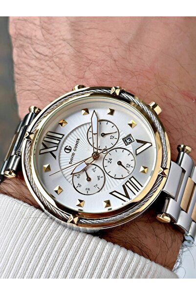 DAVID GUNER Function Silver-Gold Color Steel Band Men's Wrist Watch 8273D1