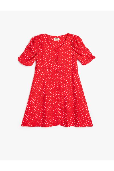Koton Polka Dot Dress Balloon Sleeves Button Closure Viscose Fabric