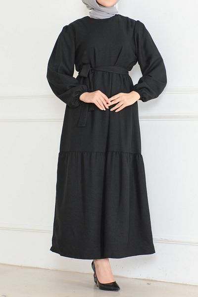 TOFİSA Straight Medium Women's Black Layered Dress - 26624