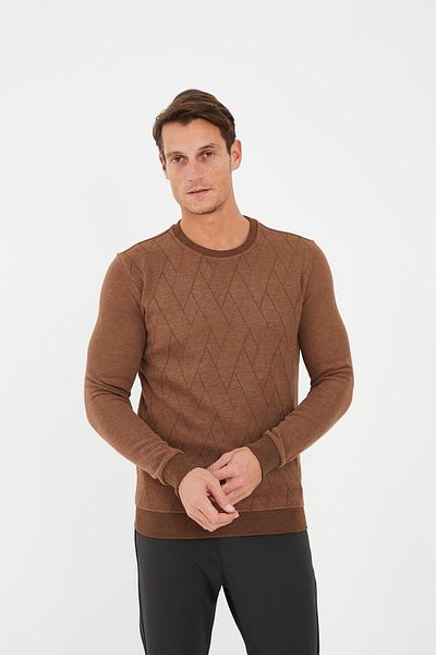 Maccali Men's Neoflex Crew Neck Print Long Basic Mink Sweatshirt