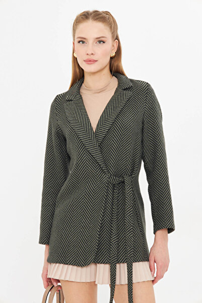 armonika Women's Khaki Side Tie Fish Back Pattern Stamp Jacket Arm-25K 001074