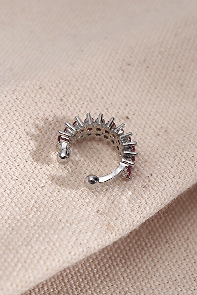 Genel Markalar İki Sıralı Pembe Taşlı Tek Sıkıştırmalı Silver Kıkırdak Küpe