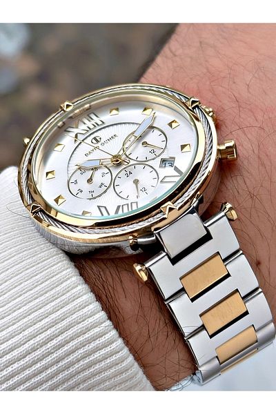 DAVID GUNER Function Silver-Gold Color Steel Band Men's Wrist Watch 8273D1