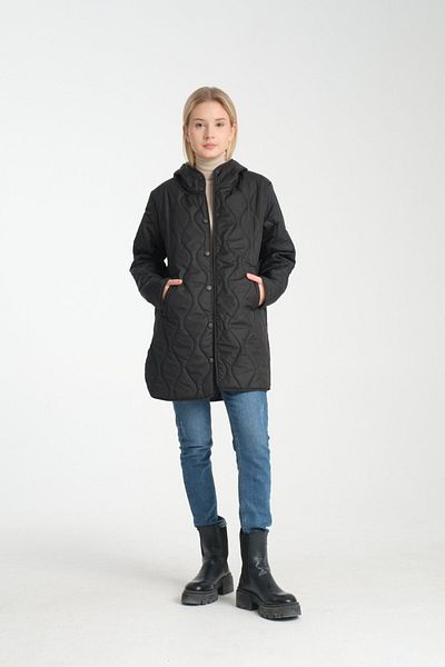 Wise Women's Hooded Oversize Quilted Fabric Chain Patterned Coat