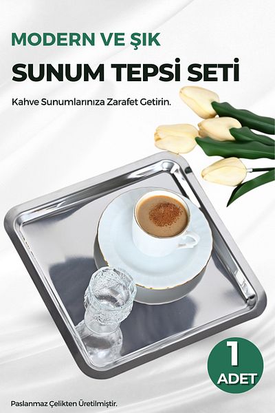 FİTHOME 1 قطعة من الفولاذ المقاوم للصدأ مجموعة صينية تقديم القهوة المربعة