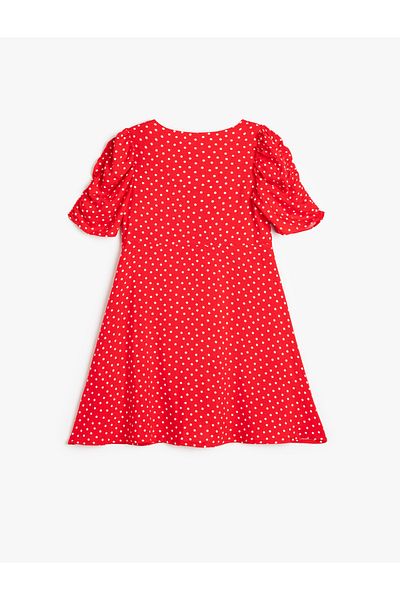 Koton Polka Dot Dress Balloon Sleeves Button Closure Viscose Fabric