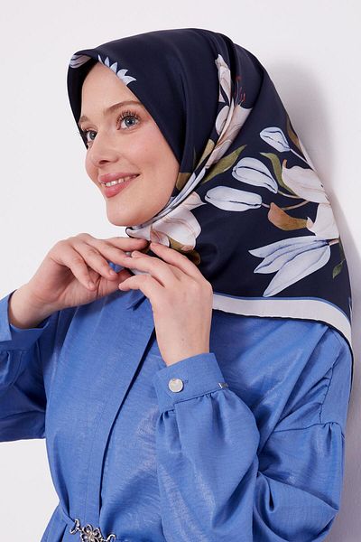 Levidor Μπλε κρίνο μοτίβο Twill μεταξωτό κασκόλ