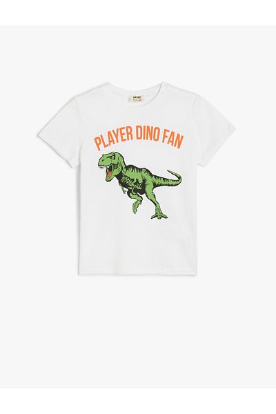 Koton Tricou cu mânecă scurtă cu dinozaur Tricou alb pentru băiat 5skb10122tk