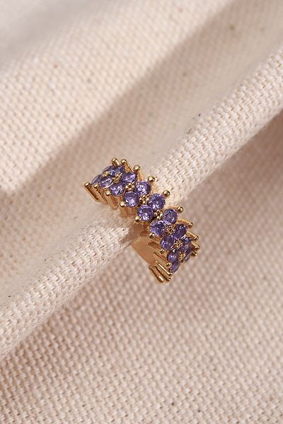 Süspüs Accessories Two Rows Lilac Stone Single Compression Gold Cartilage Earrings