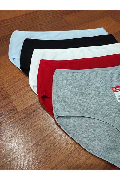 AVESŞENER Ribbed Plus Size Women's Panties Bato High Waist Economy Pack of 5