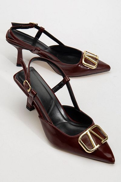MERETTO By Akıl Patent Leather a Buckle Detailed Thin Heeled Evening Dress Casual Shoes