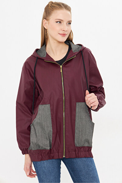 armonika Γυναικείο αδιάβροχο μπορντό καπνιστό αδιάβροχο με κουκούλα με τσέπες...