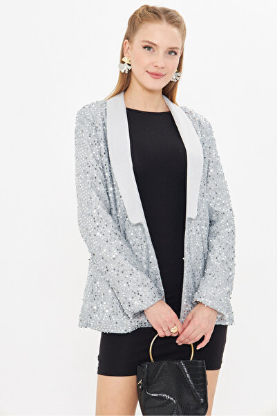 armonika Жіноча світло-сіра куртка з плотовим коміром з паєтками ARM24K001052