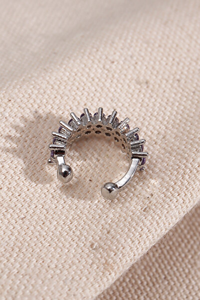 Genel Markalar İki Sıralı Lila Taşlı Tek Sıkıştırmalı Gold Kıkırdak Küpe