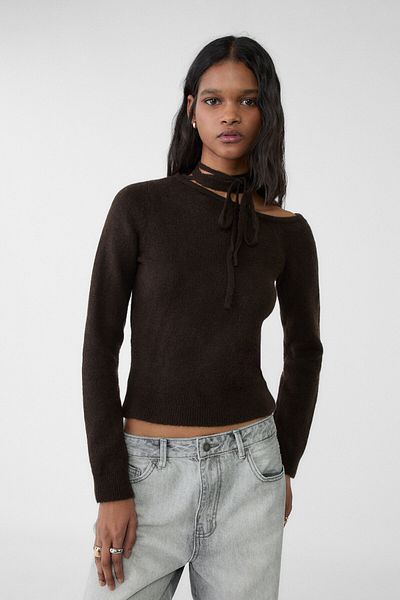 Stradivarius Lace-Up and Asymmetrical Knitwear Sweater