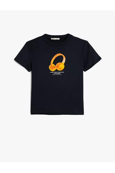 Koton Tricou cu mânecă scurtă cu decolteu rotund cu temă muzicală