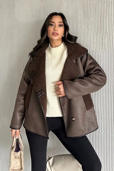 VESS MODA Дамско кожено яке с подплата от изкуствена кожа в цвят кафе