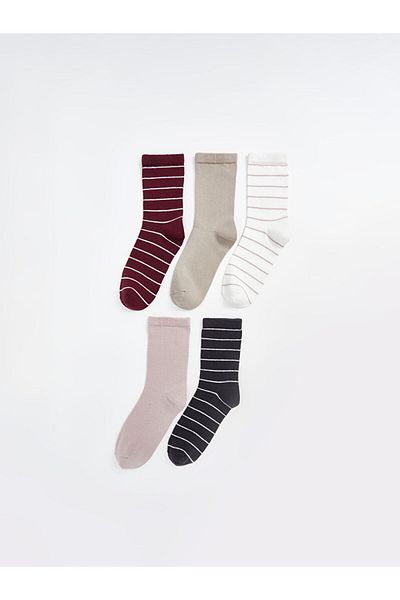 LC Waikiki LCW DREAM Claret Red gestreifte Damensocken im 5er-Pack