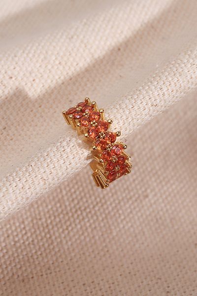 Süspüs Accessories Two Rows Orange Stone Single Compression Gold Cartilage Earrings