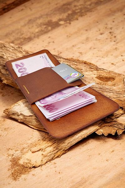 Leather Cy Lyon Tan Genuine Leather Men's Women's Wallet Including Name Writing Handmade Compact Unisex Wallet