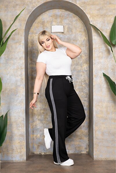 Esina Wide Leg Stripe Detailed Steel Fabric Sweatpants