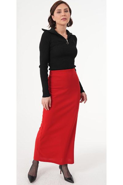 AVAVA Black Ottoman Fabric Long Pencil and Skirt