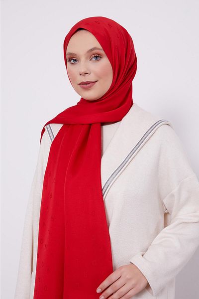 Levidor Red Lvd Printed Blue Jacquard Shawl