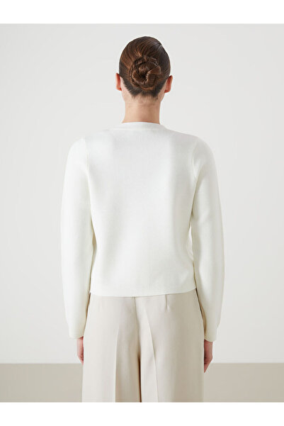 LC Waikiki LCW Vision Ekru Bisiklet Yaka Kadın Triko Hırka