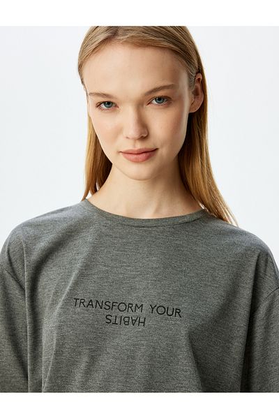 Koton Oversize Short Sleeve Slogan Printed Crew Neck Sports T-Shirt
