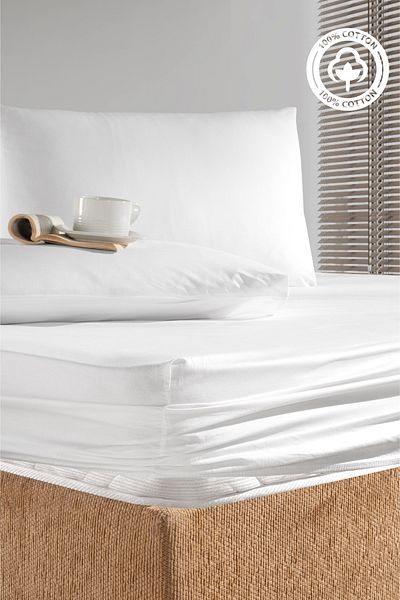 CEMETEKS FİRUZE 100% Cotton White Single Ranforce Fabric Fitted Sheet Pillowcases Set /100X200/120X200/