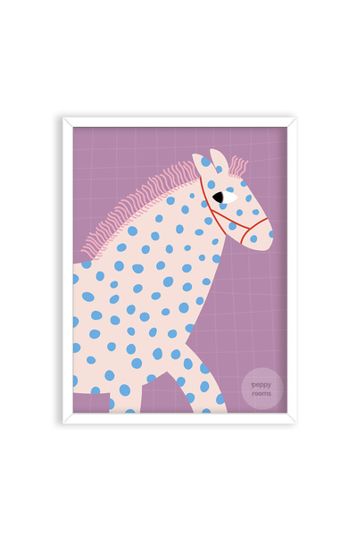 Peppy Rooms Doğal Ahşap Beyaz Çerçeveli Çocuk Odası Tablo Sevimli Benekli At ...